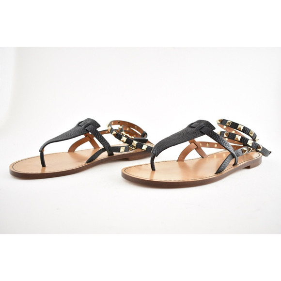 Valentino Rockstud Black Leather Thong Wrap Around Strap Flat Slide Sandal 36.5 - Picture 9 of 11